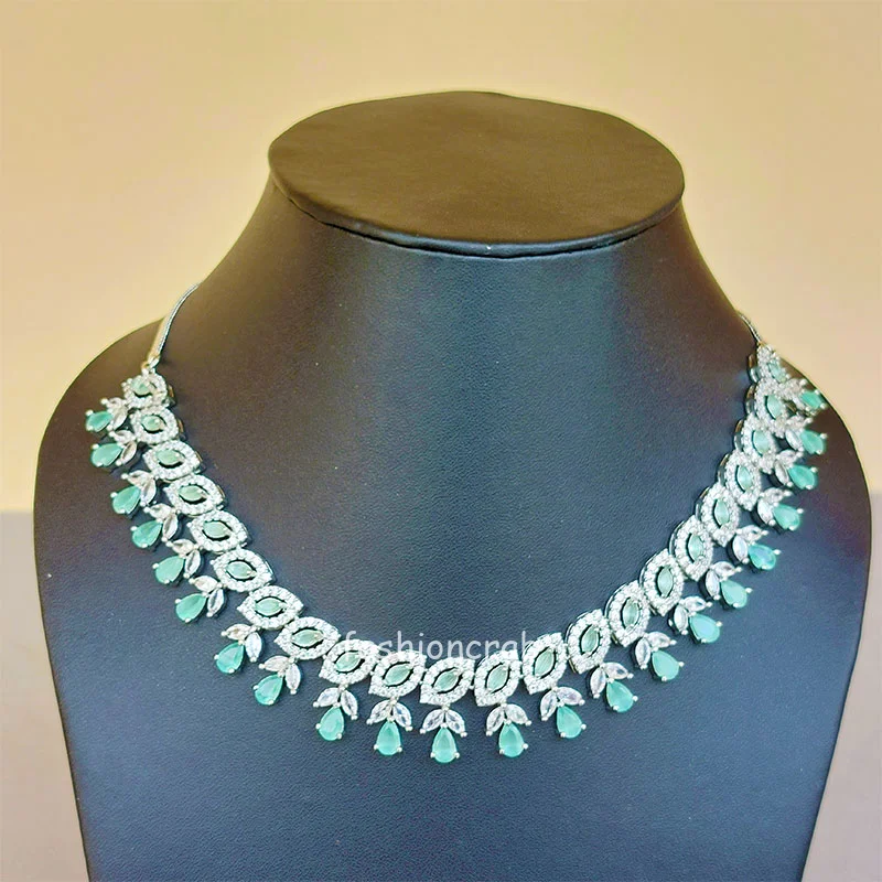 Sea Green American Diamond Jewellery Set