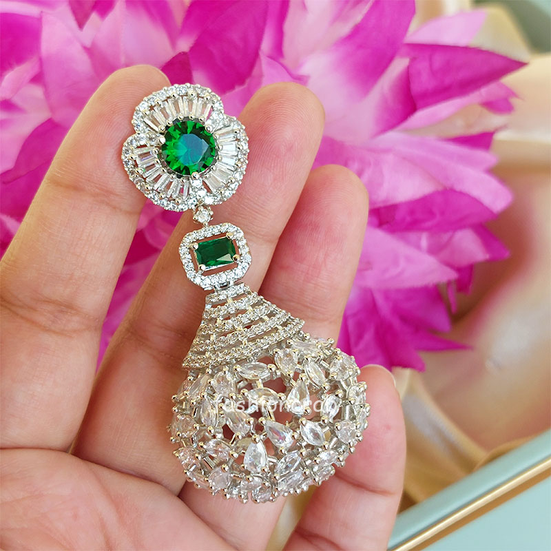 Green color earrings for saree discount