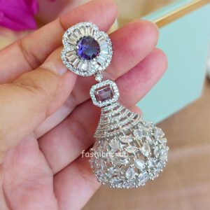 Anaira Zirconia Earrings for Saree - Purple