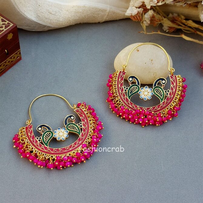 Earrings for Lehenga - Pink Earrings for Lehenga - Pink