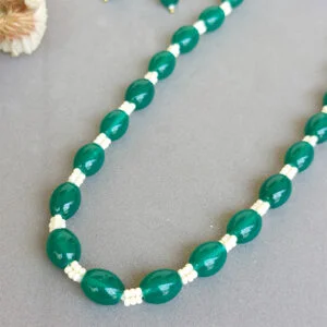 Green White Pearl Set with Earrings