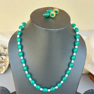 Green White Pearl Set with Earrings