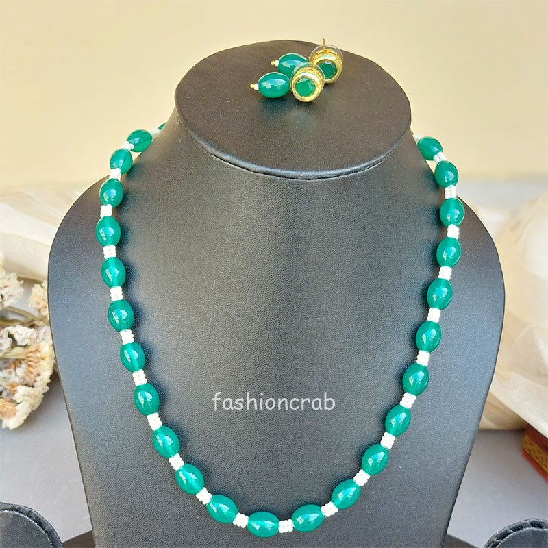 Green White Pearl Set with Earrings | FashionCrab.com