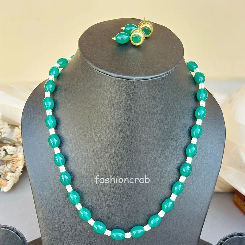 Green White Pearl Set with Earrings