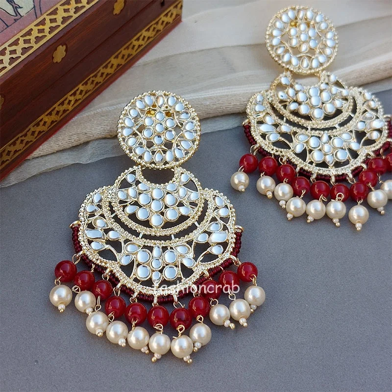 Maroon Kundan Earrings for Party