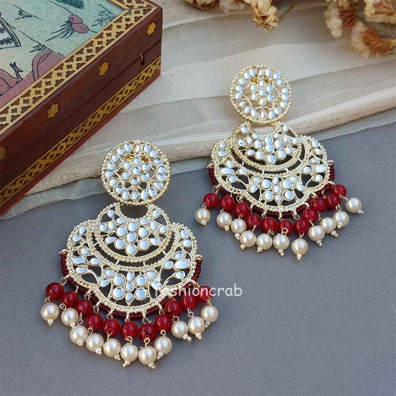 Maroon Kundan Earrings for Party