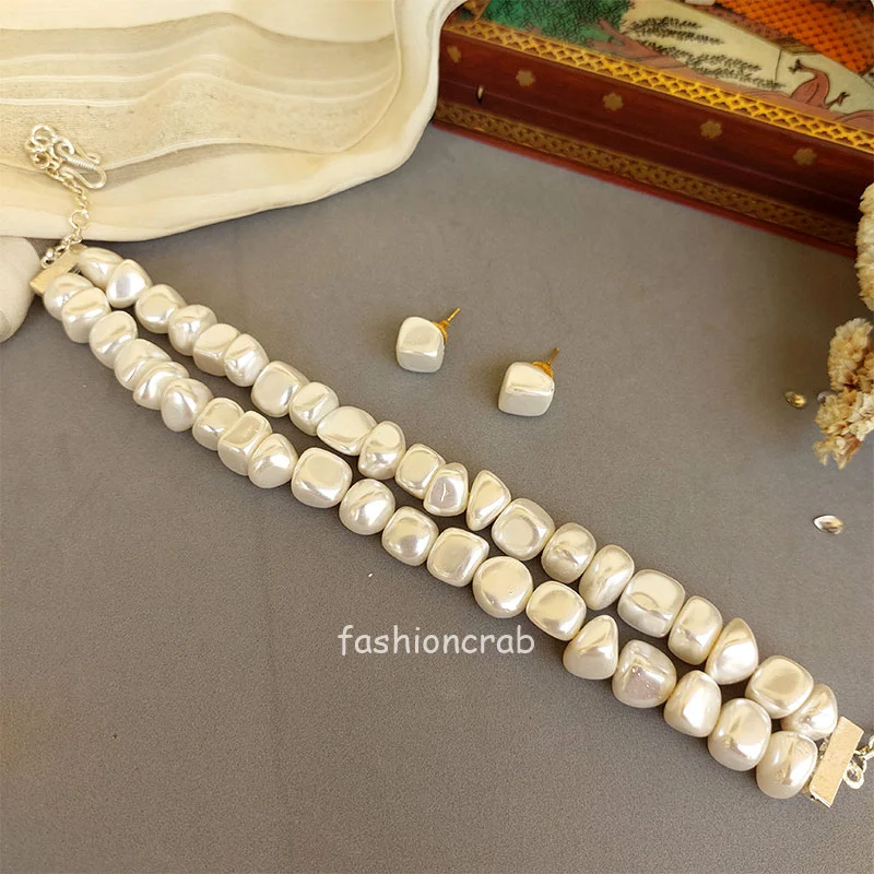 Seashell & Pearl Choker Necklace & Earrings Set For Women - Beach Jewelry Boho Coastal