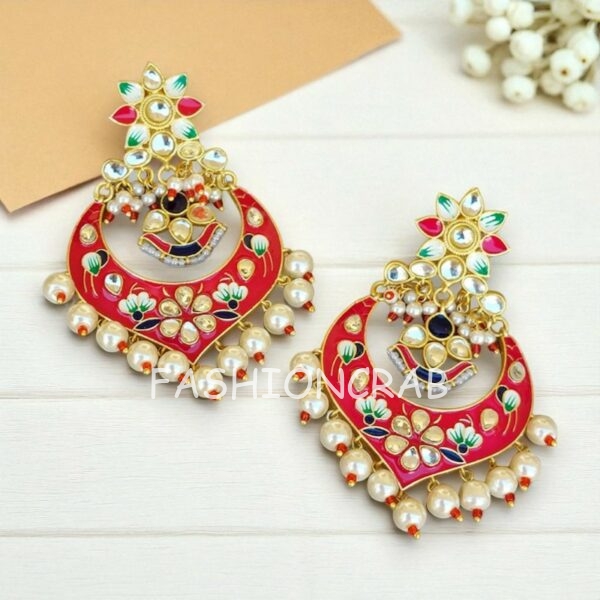 Dark Pink Meenakari Earrings