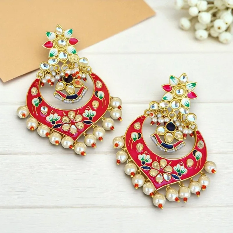 Dark Pink Meenakari Earrings