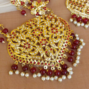 Maroon Color Jadau Jewellery for Wedding