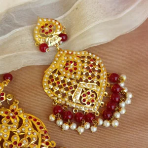 Maroon Color Jadau Jewellery for Wedding