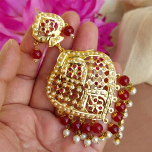 Maroon Color Jadau Jewellery for Wedding