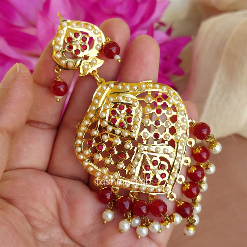 Maroon Color Jadau Jewellery for Wedding