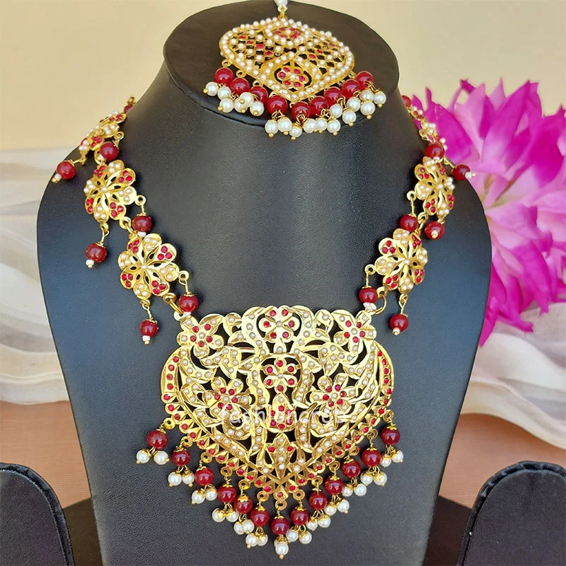 Maroon Color Jadau Jewellery for Wedding