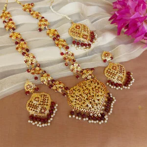 Maroon Color Jadau Jewellery for Wedding