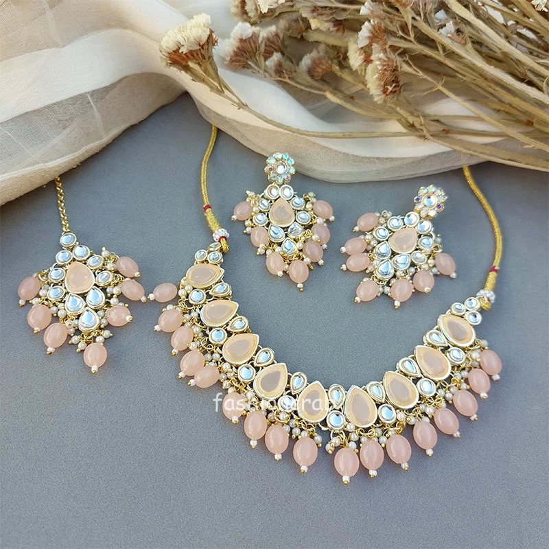 Peach Color Necklace Set for Wedding