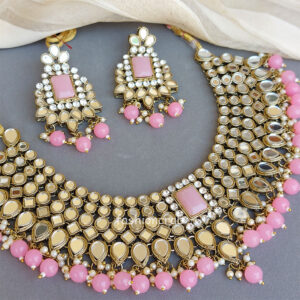 Pink Mirror Necklace Set for Lehenga