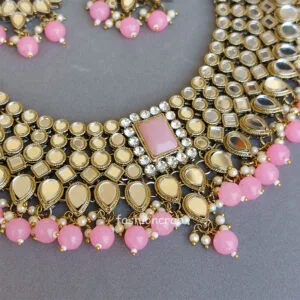 Pink Mirror Necklace Set for Lehenga