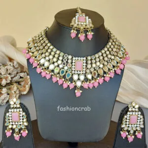 Pink Mirror Necklace Set for Lehenga