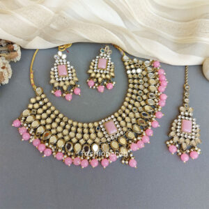 Pink Mirror Necklace Set for Lehenga