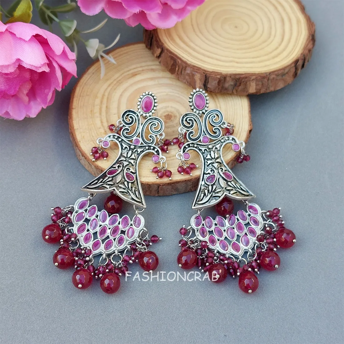 Saira Brass Earrings - Pink