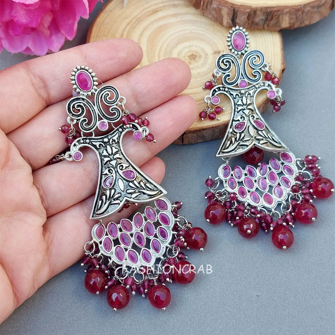 Saira Brass Earrings - Pink