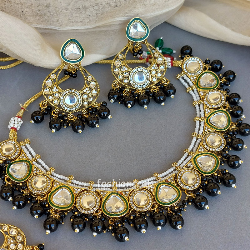 Sonam Kundan Jewellery Set - Black