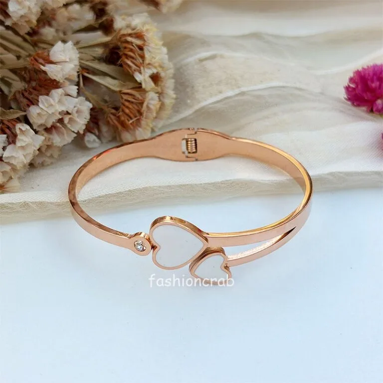 White Heart Anti Tarnish Bracelet - Rose Gold