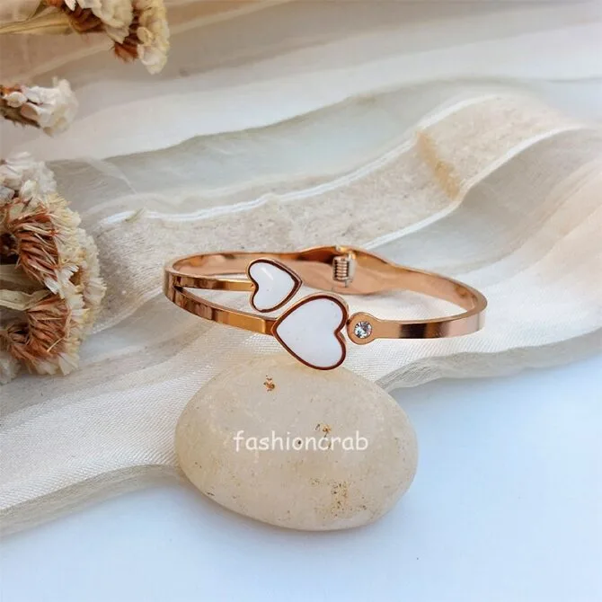 White Heart Anti Tarnish Bracelet - Rose Gold