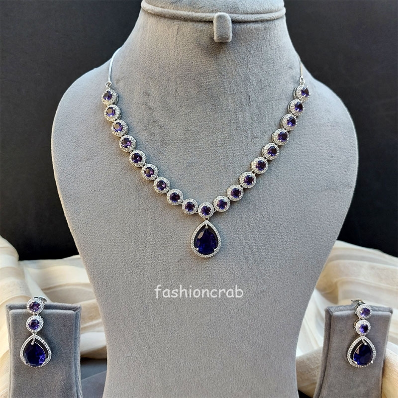 Cubic Zirconia Necklace Set - Purple