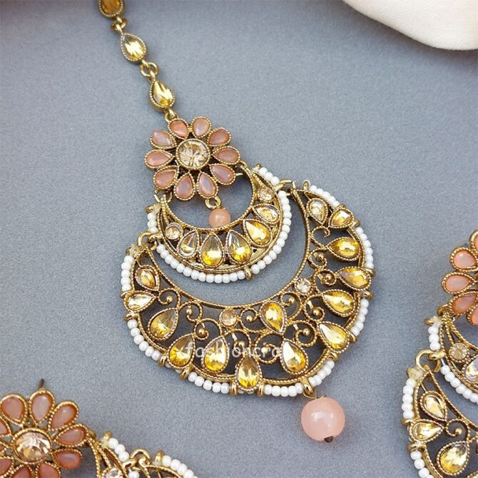 Earrings with Tikka Set for Wedding Function - Peach