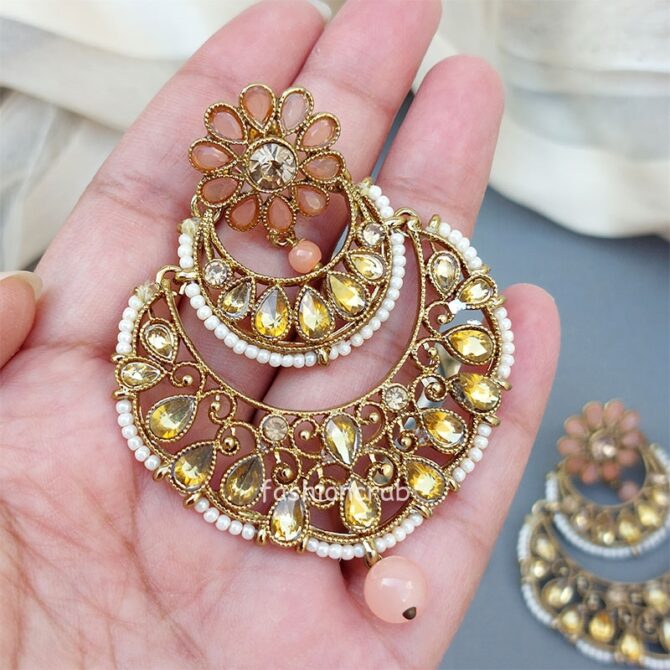 Earrings with Tikka Set for Wedding Function - Peach