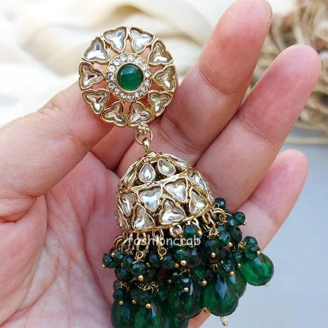 Green Kundan Jhumka for Wedding
