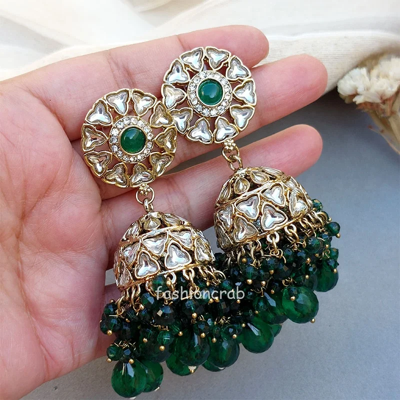 Green Kundan Jhumka for Wedding
