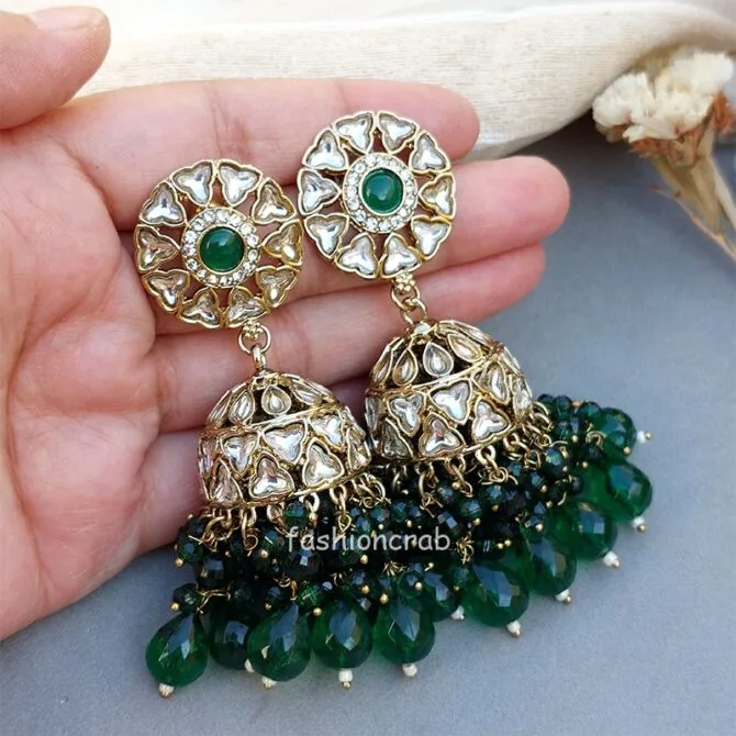 Green Kundan Jhumka for Wedding Green Kundan Jhumka for Wedding
