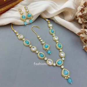 Kajal AD Stone Necklace Set - Blue