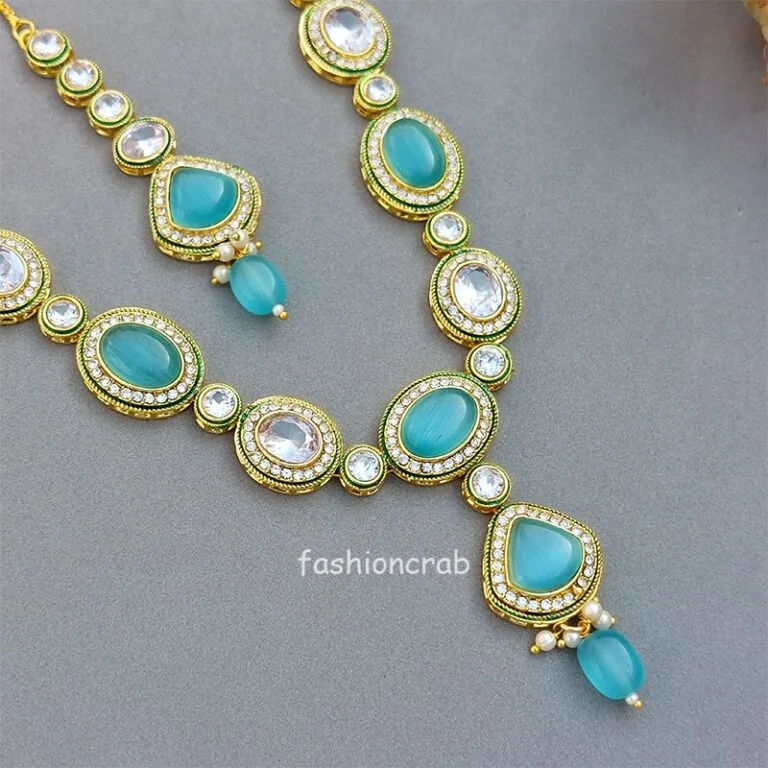 Kajal AD Stone Necklace Set - Blue