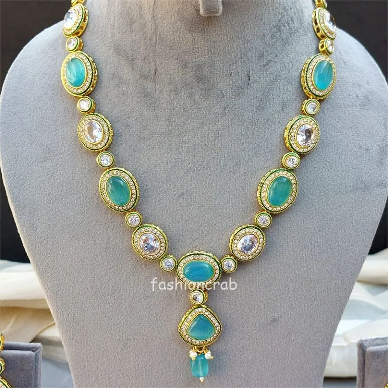 Kajal AD Stone Necklace Set - Blue