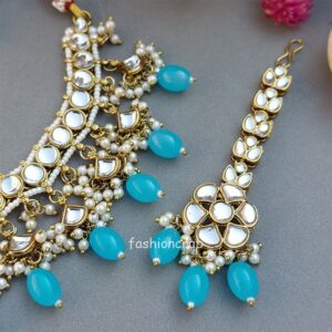 Katrina Kundan Jewellery Set - Light Blue