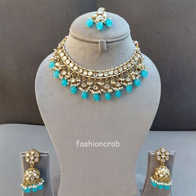 Katrina Kundan Jewellery Set - Light Blue