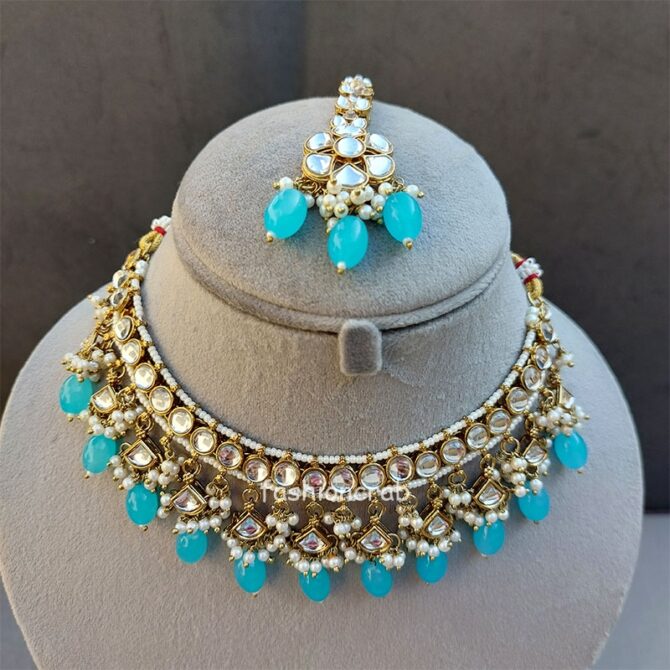 Katrina Kundan Jewellery Set - Light Blue