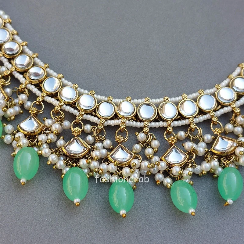 Katrina Kundan Jewellery Set - Pista Green