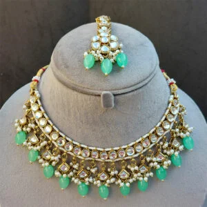 Katrina Kundan Jewellery Set - Pista Green