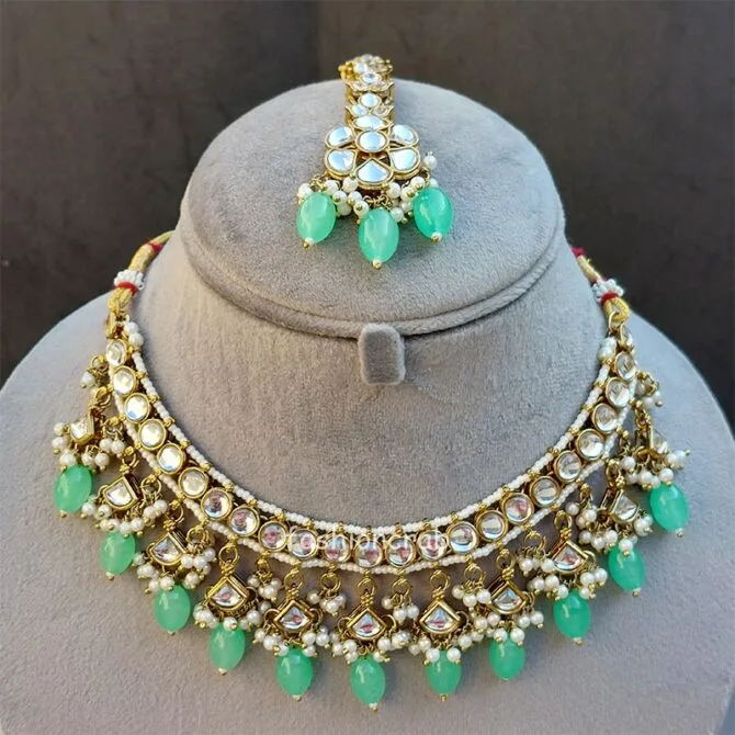 Katrina Kundan Jewellery Set - Pista Green