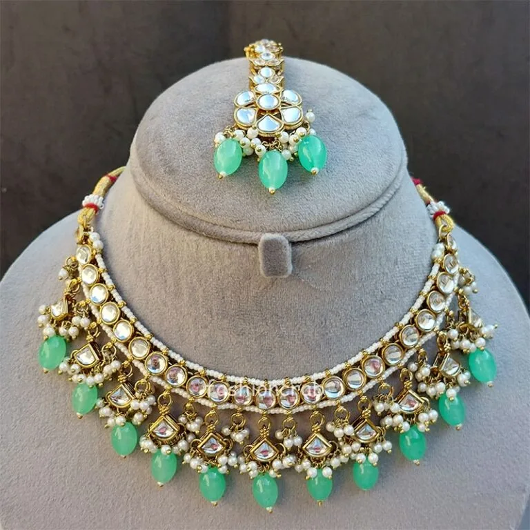 Katrina Kundan Jewellery Set - Pista Green
