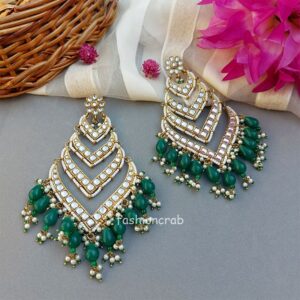 Kundan Earrings for Wedding- Green