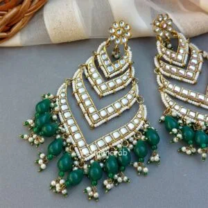 Kundan Earrings for Wedding- Green