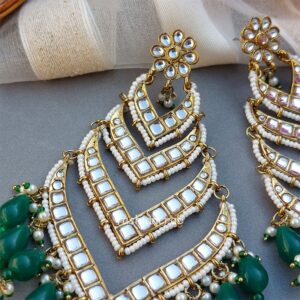 Kundan Earrings for Wedding- Green