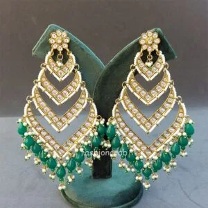Kundan Earrings for Wedding- Green