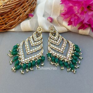 Kundan Earrings for Wedding- Green